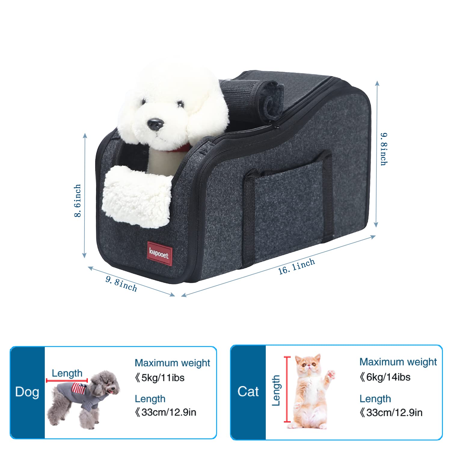 Loapooet center-console dog car seat in-car use supports cozy pet viewing