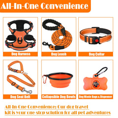 Lobeve Collar and Leash Set Orange-M close-up highlights reflective stitching for safety at dusk.
