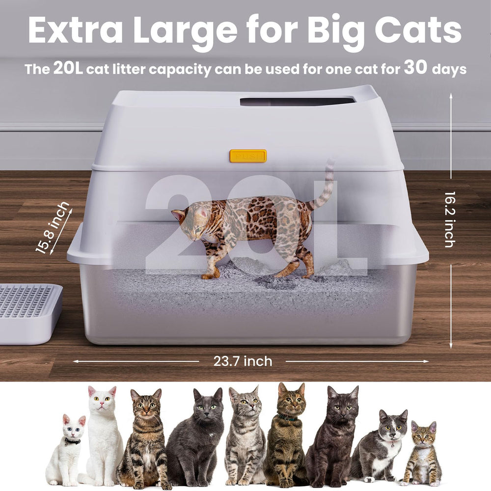 Lobeve extra-large litter box demonstrates dimensions to fit big cats comfortably.