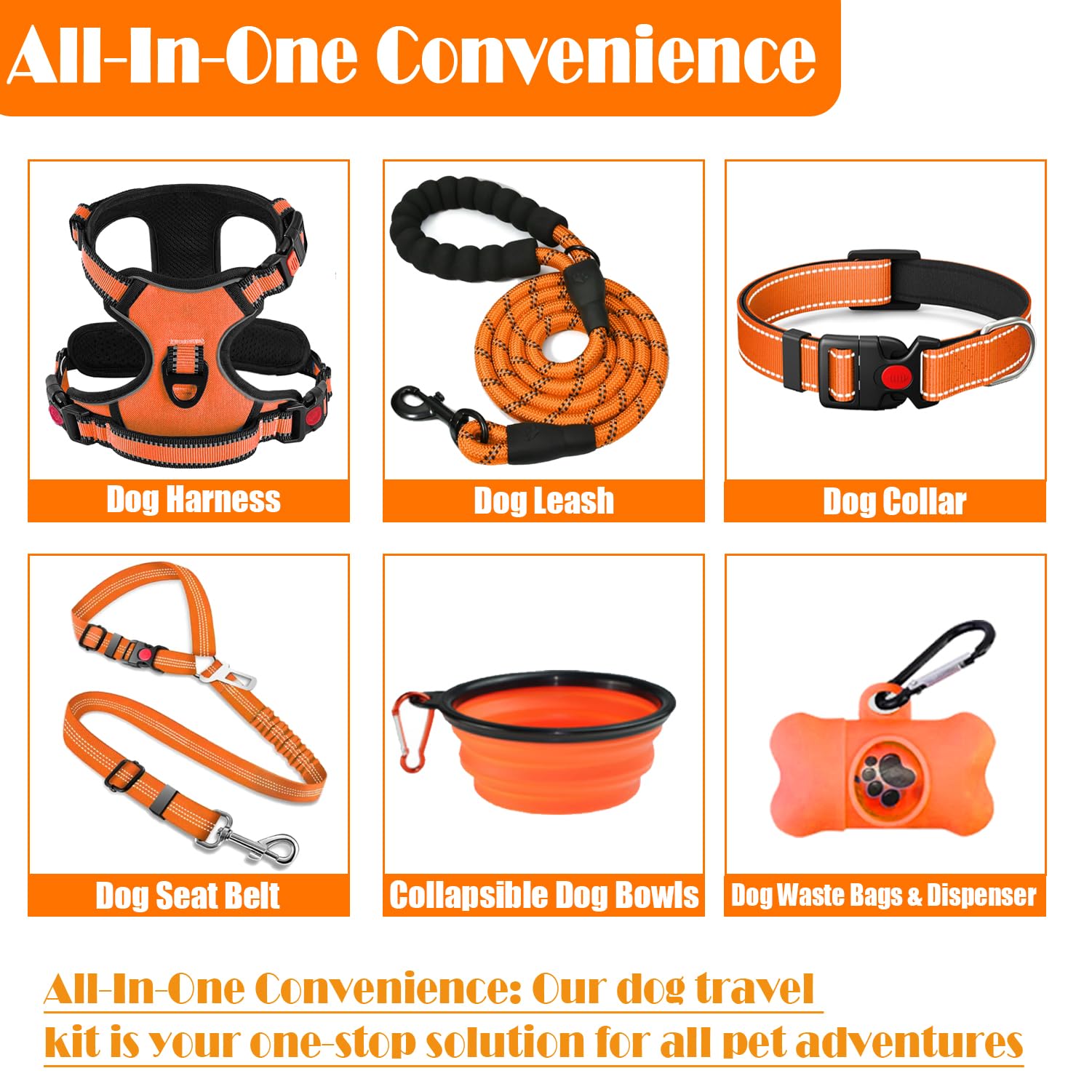 LOBEVE no pull harness orange back view with reflective stitching for safety