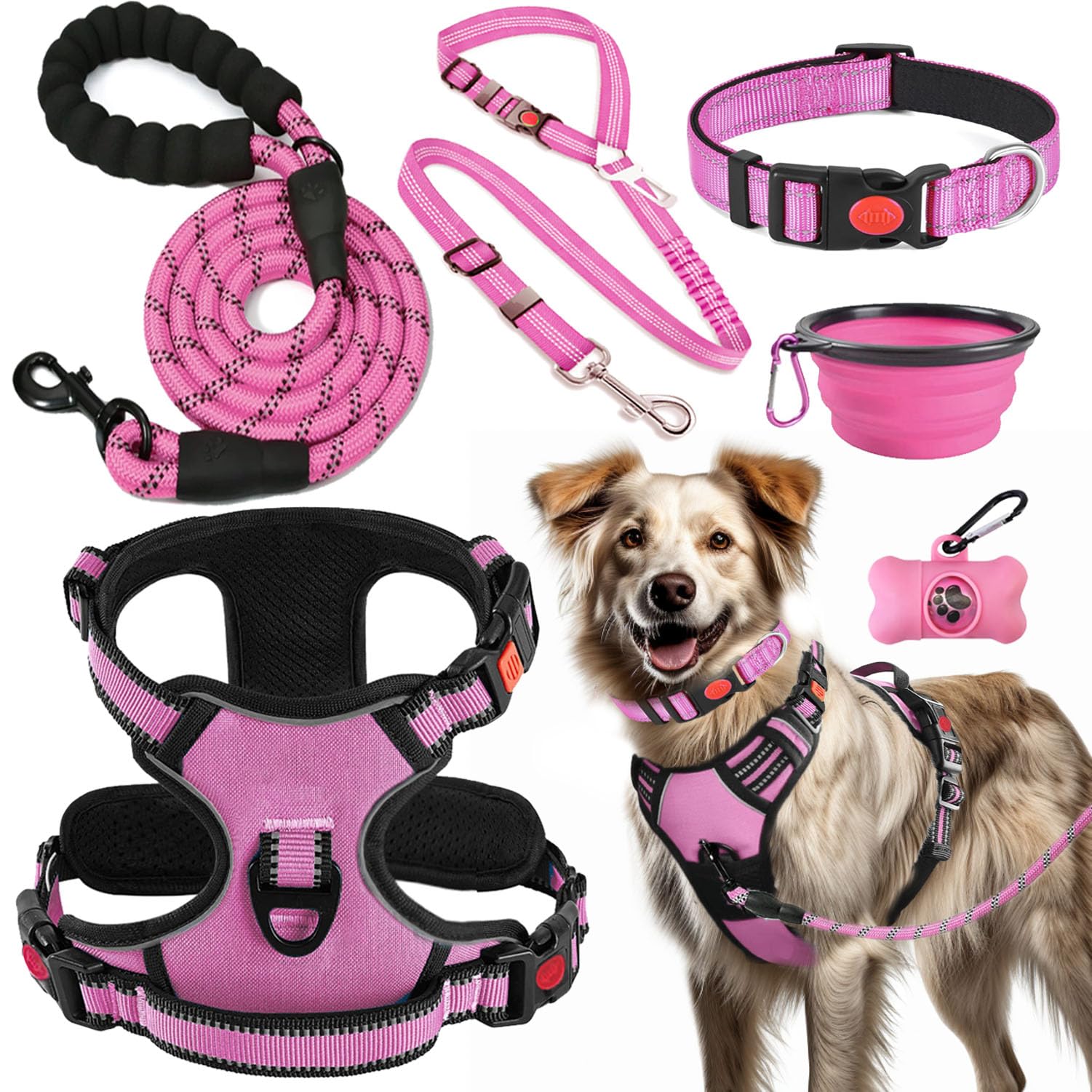 Lobeve No-Pull Harness pink front view shows a comfortable fit for walks.