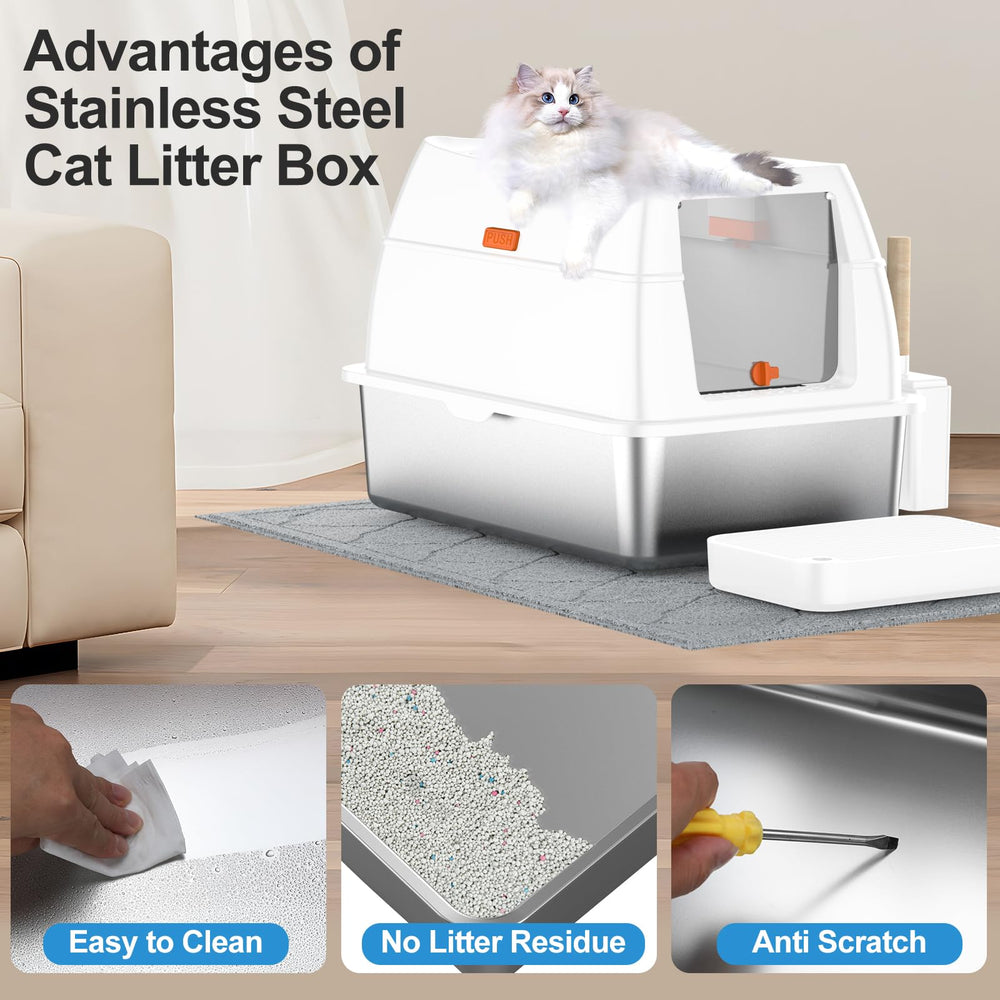 Lobeve top-entry stainless-steel litter box helps keep litter contained and reduces tracked litter.