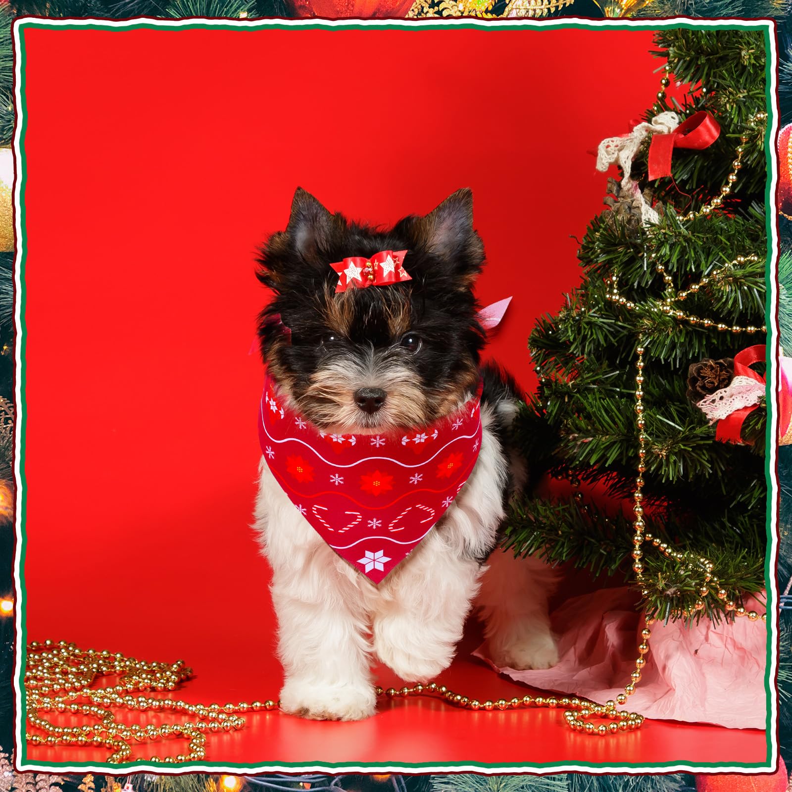 Locmeo dog bandana Santa pattern for festive outfits and photos.