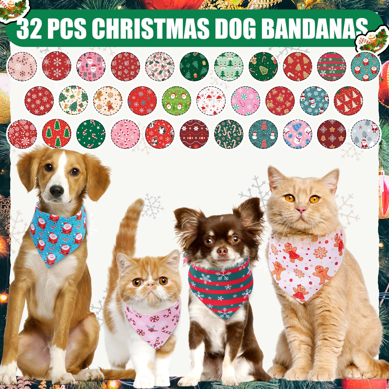 Locmeo dog bandana snowflake pattern on a pup in breathable polyester.