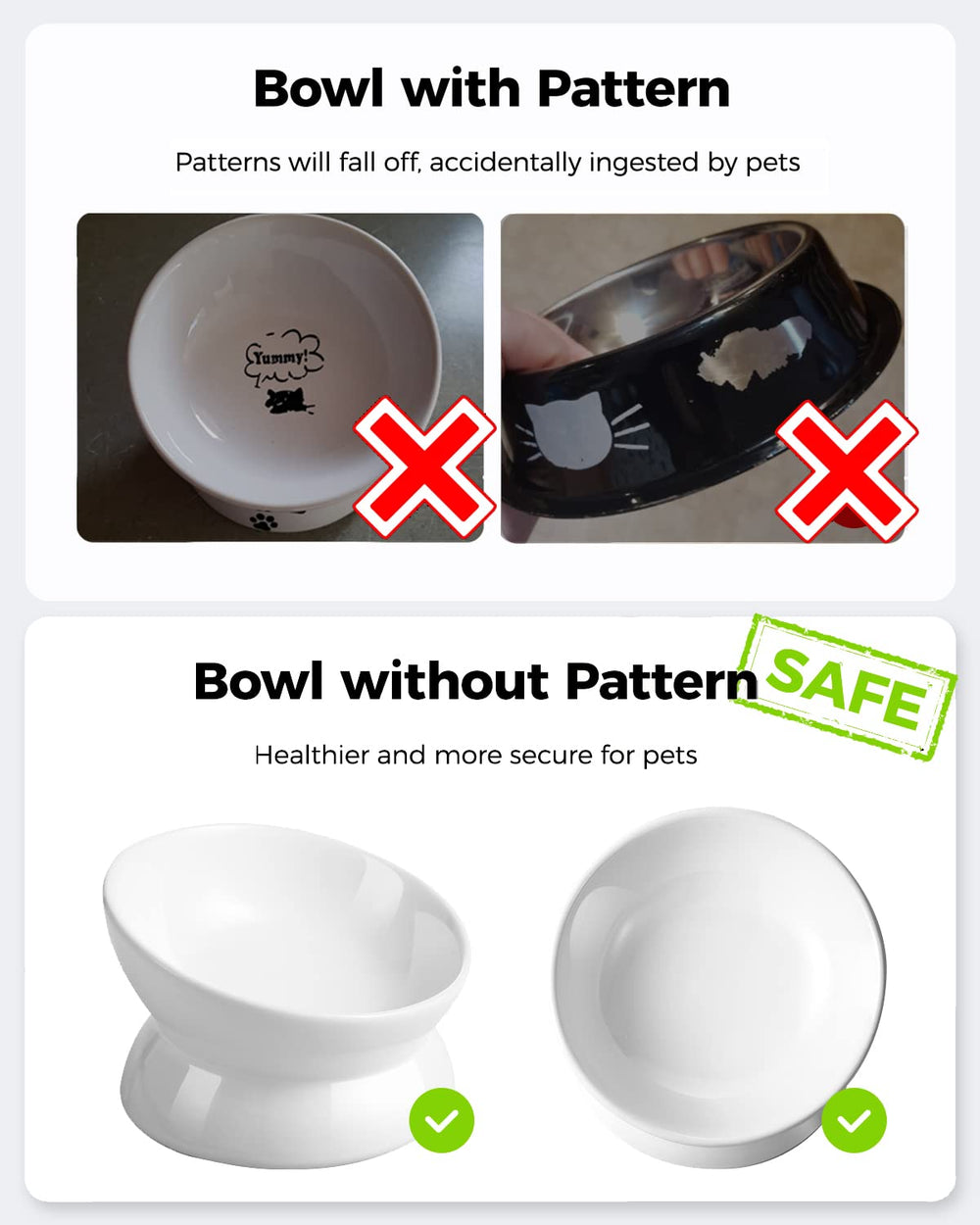 LoeJan ceramic cat bowl 5oz capacity highlights lead-free, odorless material.