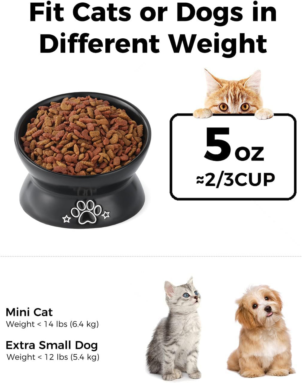 LoeJan ceramic elevated bowl 5oz provides sturdy lead-free dining for small pets