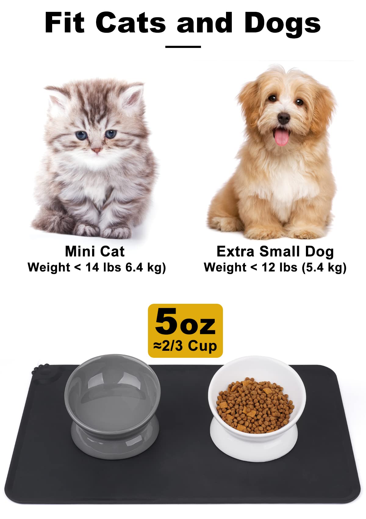 LoeJan elevated cat bowl tilt-angle close-up supports easier swallowing and balanced posture