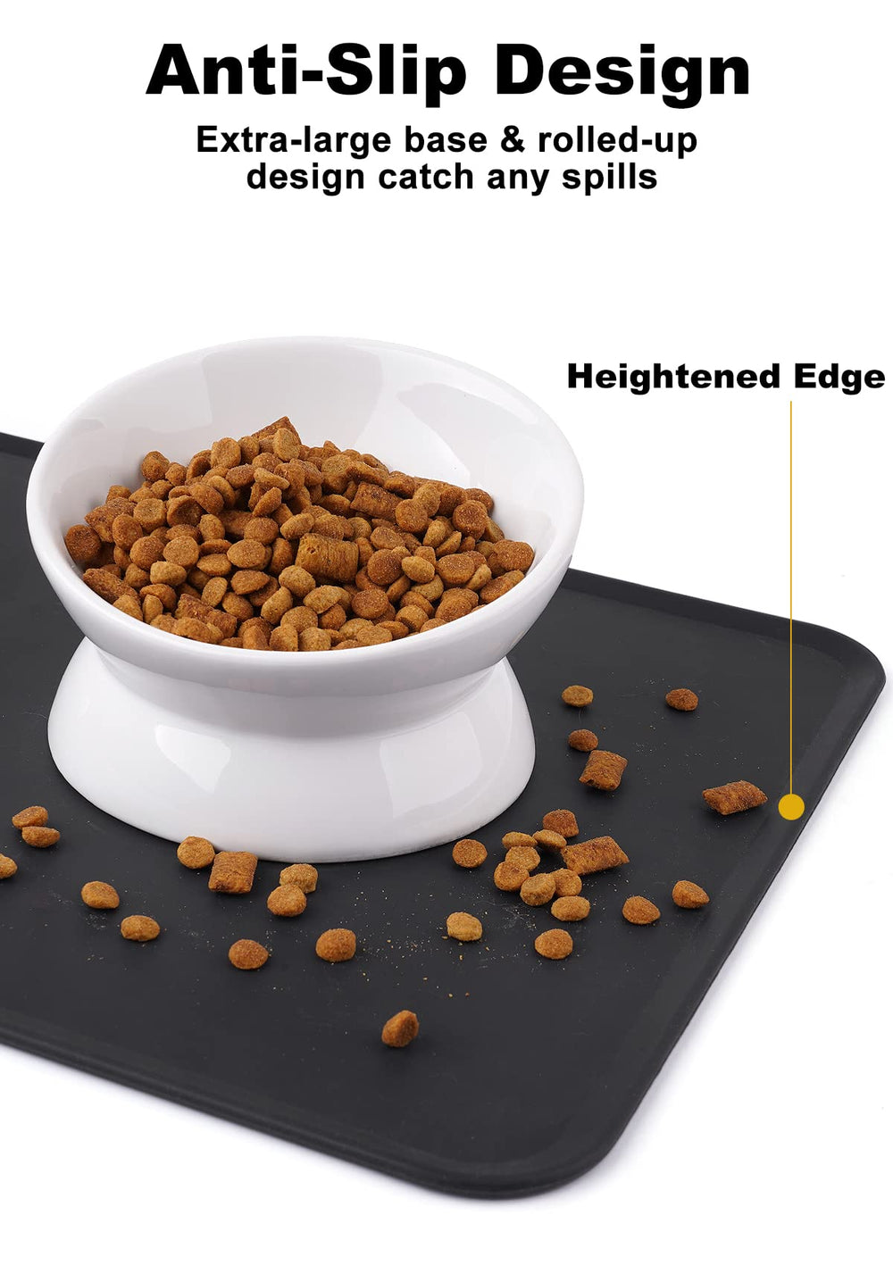 LoeJan white and grey bowl on table emphasizes shallow design to protect whiskers