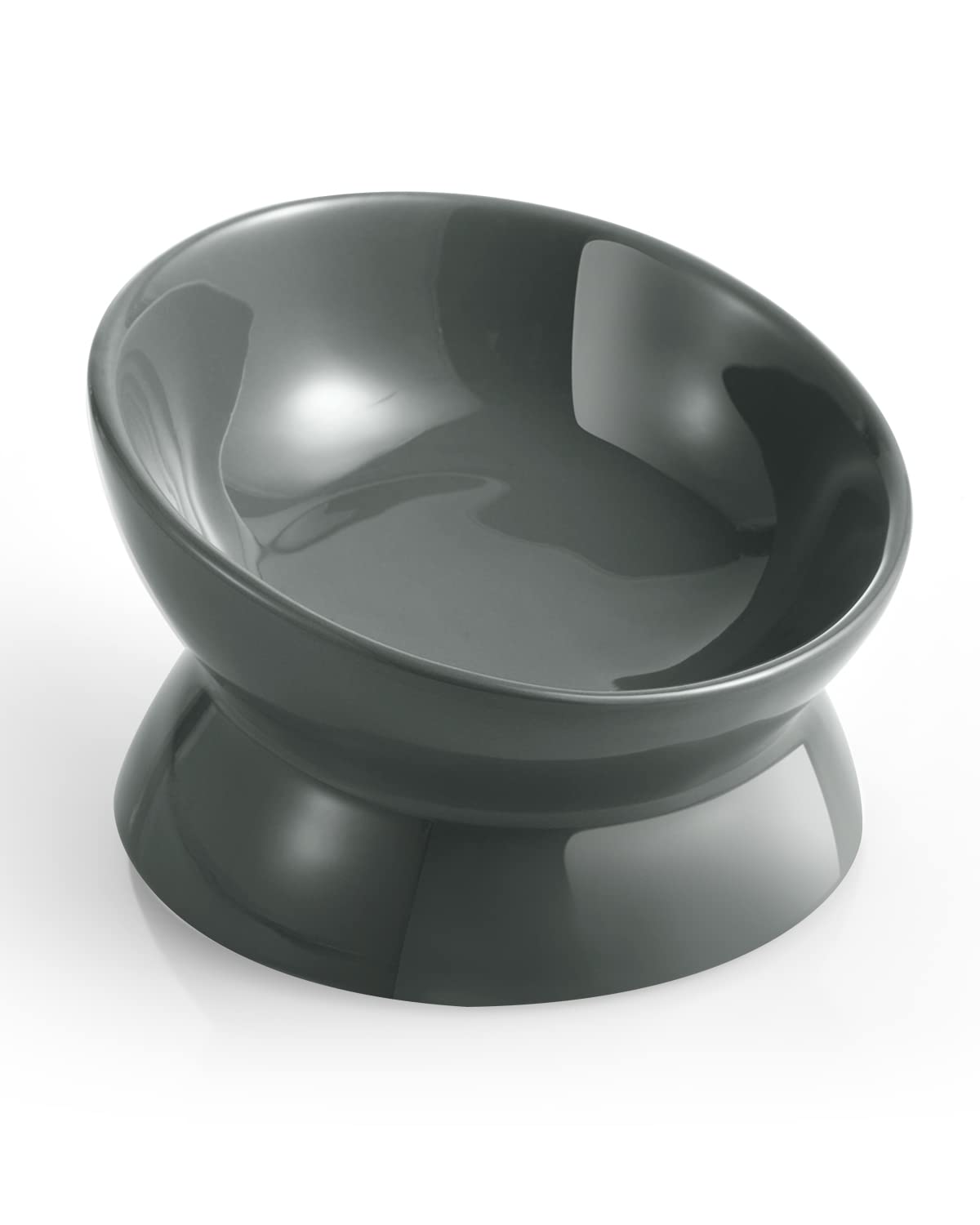 LoeJan elevated cat food bowl gray front reduces neck strain during meals