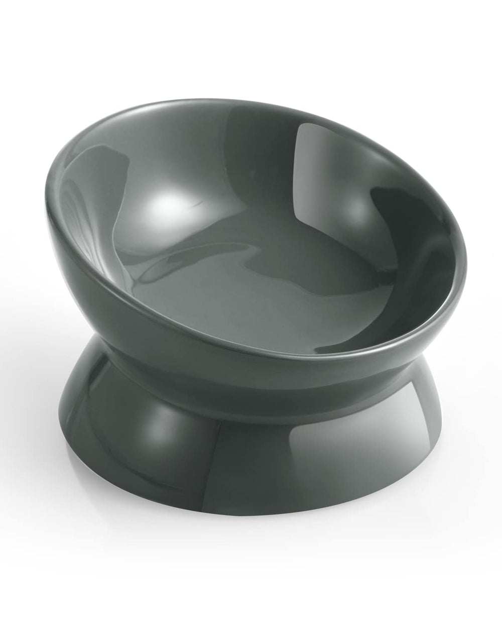 LoeJan elevated cat food bowl gray front reduces neck strain during meals