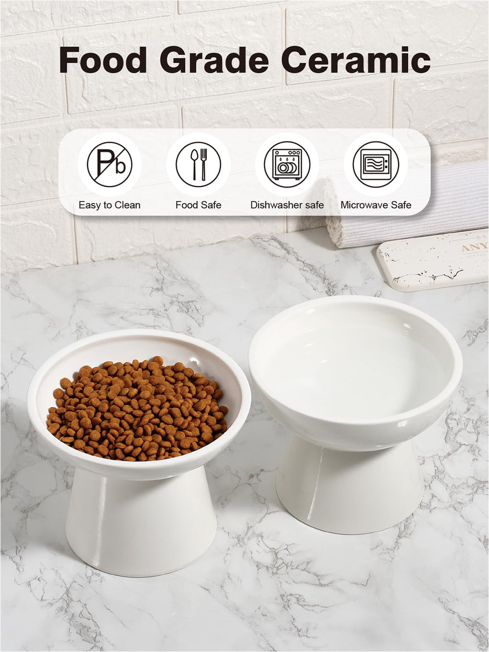 LoeJan raised cat bowl height at five inches for comfortable dining posture.