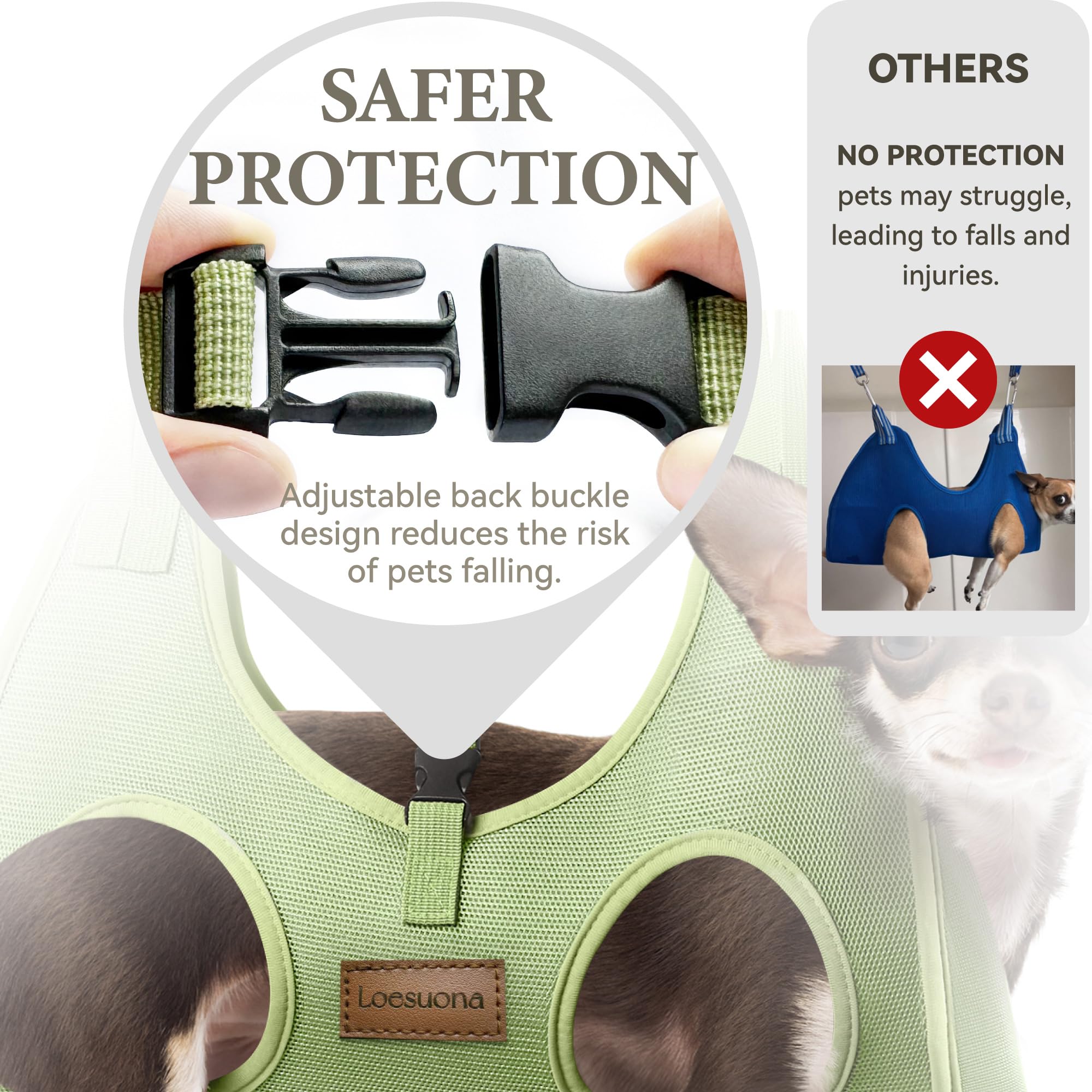 Loesuona dog grooming hammock with adjustable-straps fits varied heights for easier grooming.