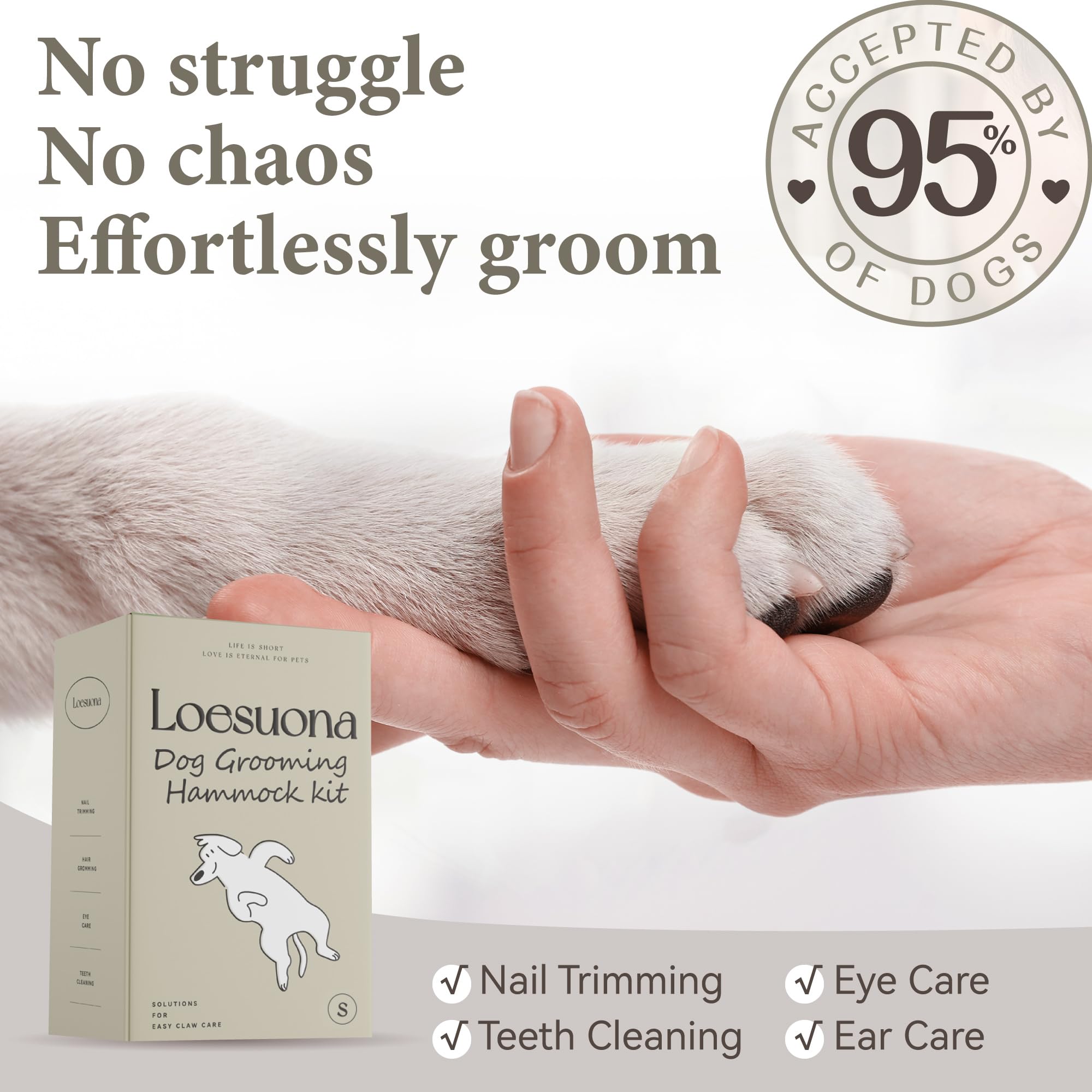 Loesuona dog grooming hammock with nail-clippers-included for precise trims.