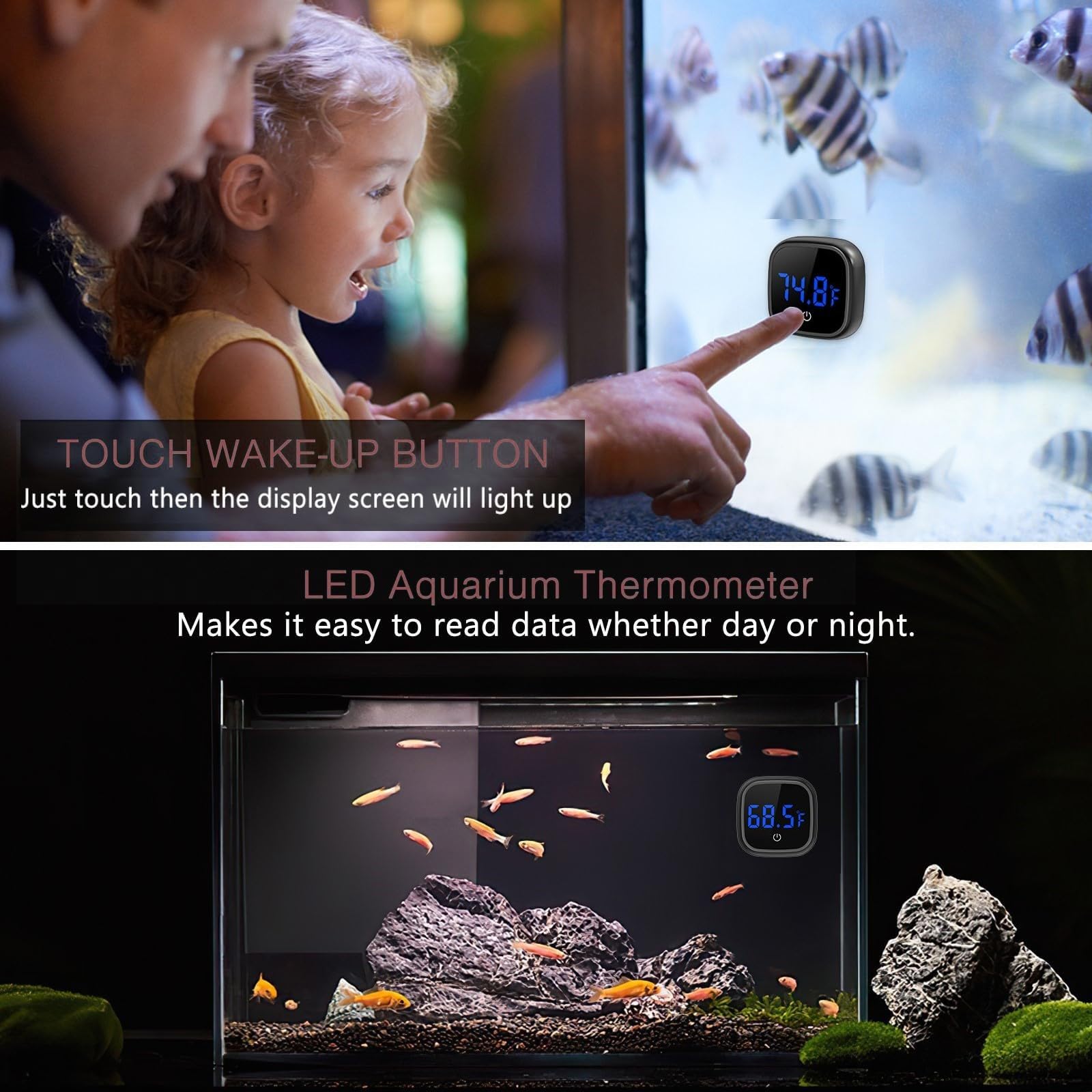 LOFICOPER stick-on aquarium thermometer side view enables easy placement and reliable monitoring.
