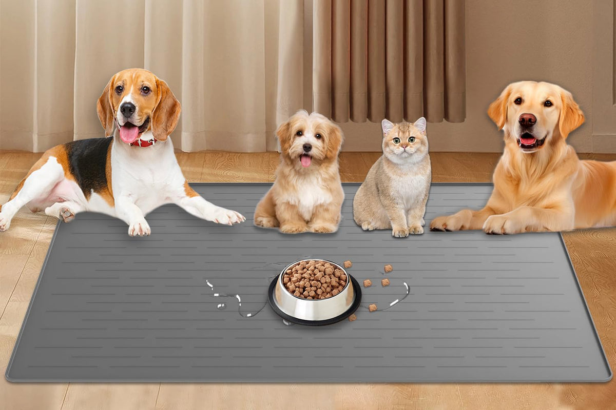 LOGIFTVE large dog food mat 48x32 keeps multi-pet meals tidy and mess-free.