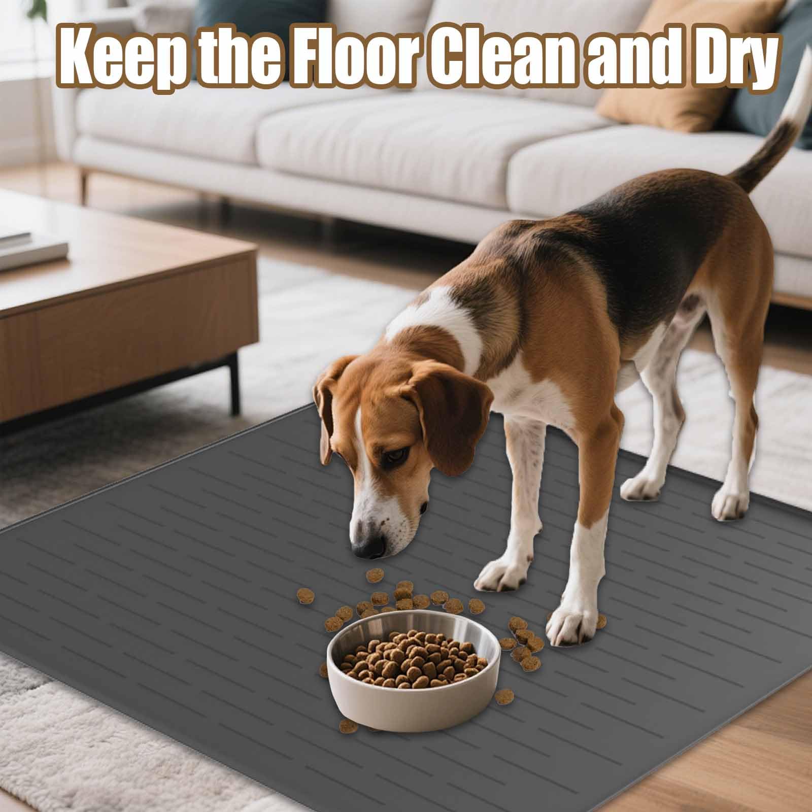 LOGIFTVE light-gray-dog-bowl-mat blends with decor while supporting large pets at mealtimes.