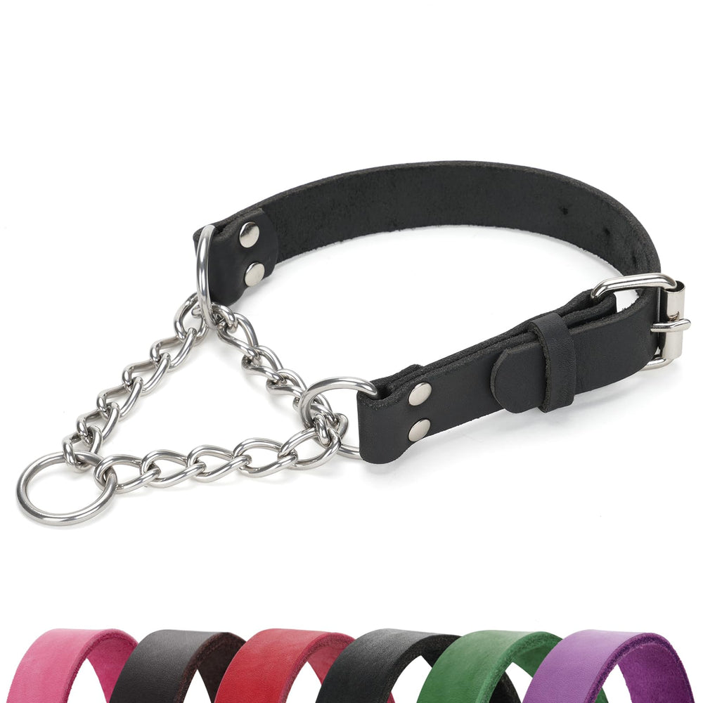 LOIIHEII Martingale Collar leather close-up showing sturdy chain for secure no-pull control.