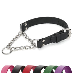 LOIIHEII Martingale Collar leather close-up showing sturdy chain for secure no-pull control.
