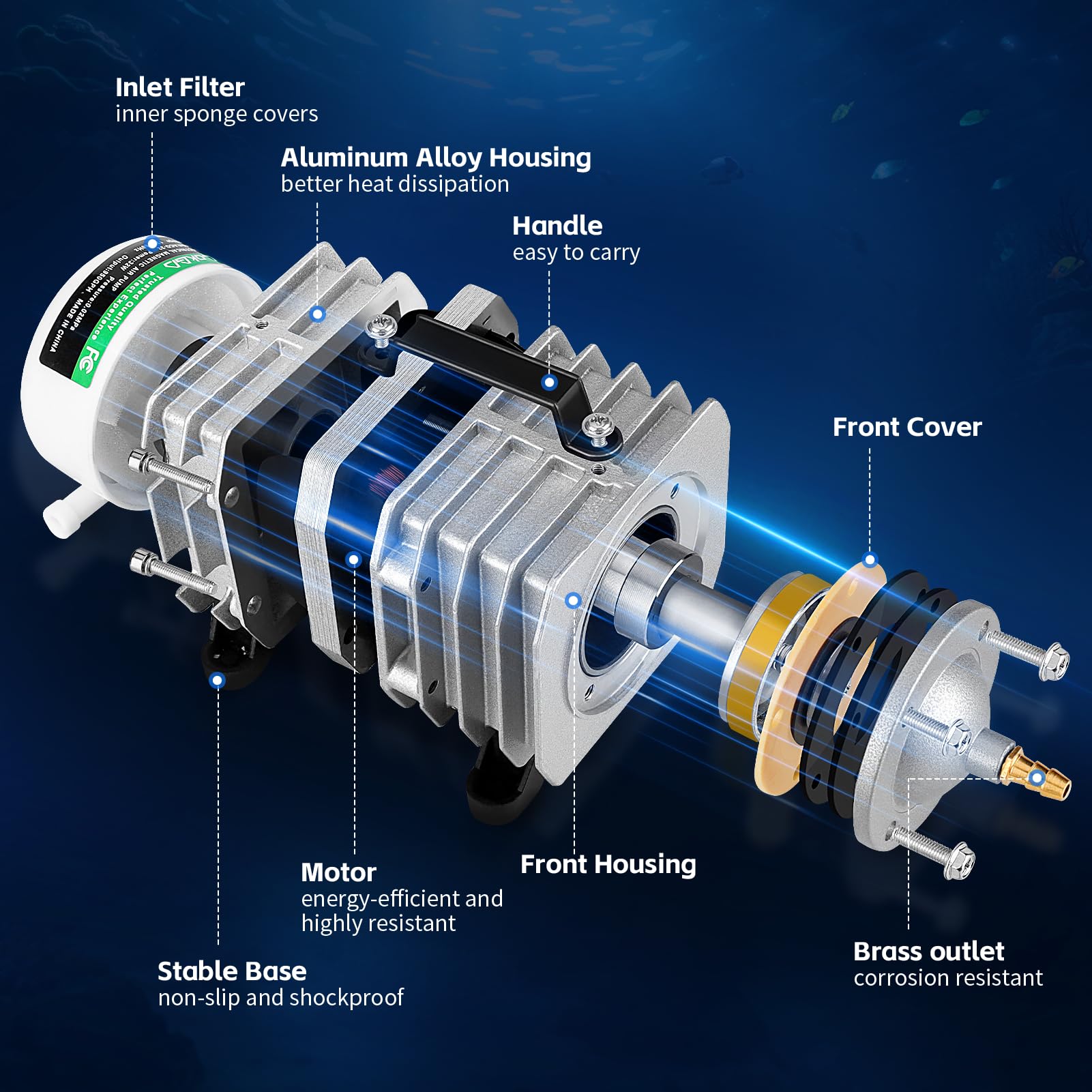Lokgd aluminum-shell durable pump highlights robust construction and longevity.