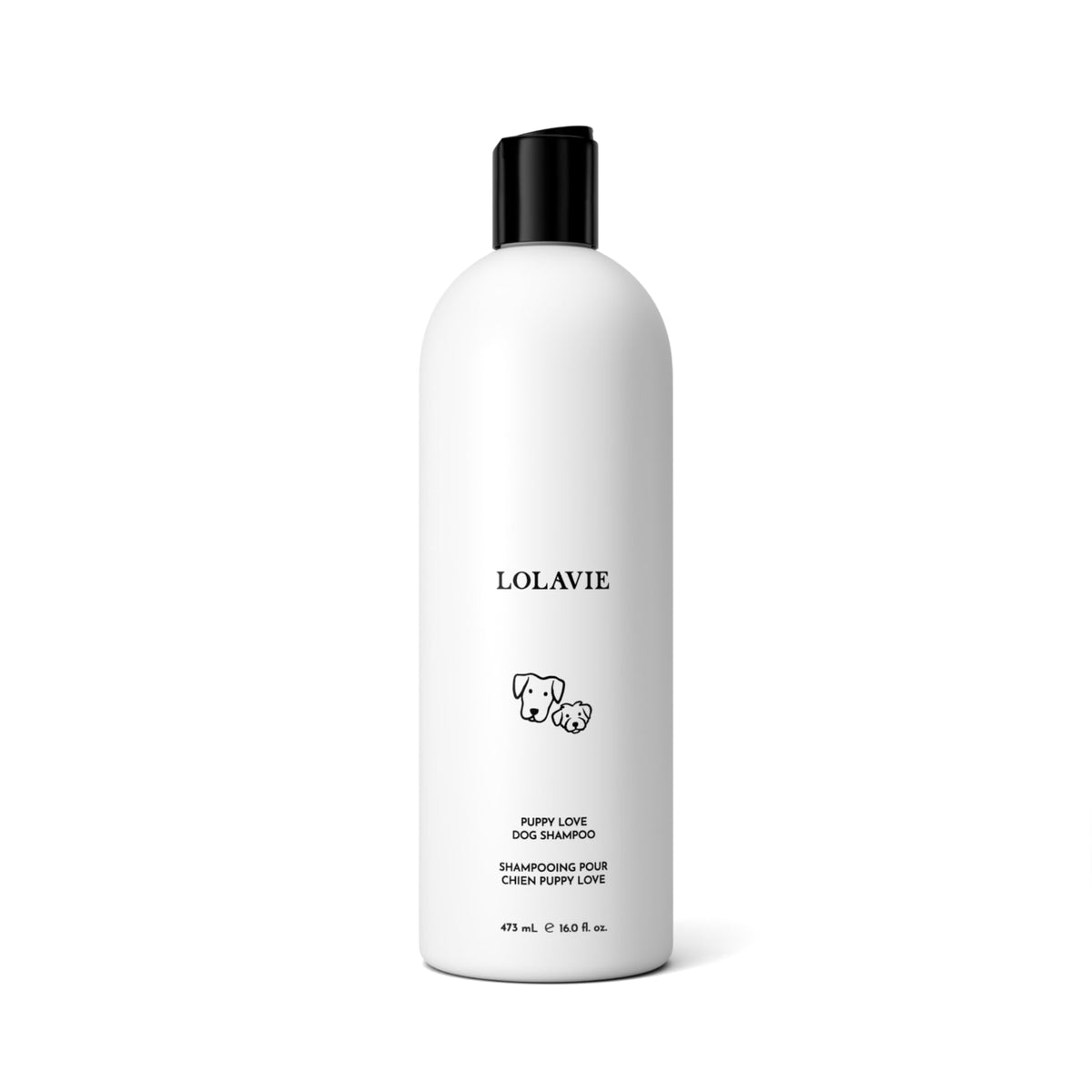 LolaVie Puppy Love shampoo bottle front shows gentle cleansing for sensitive puppy skin