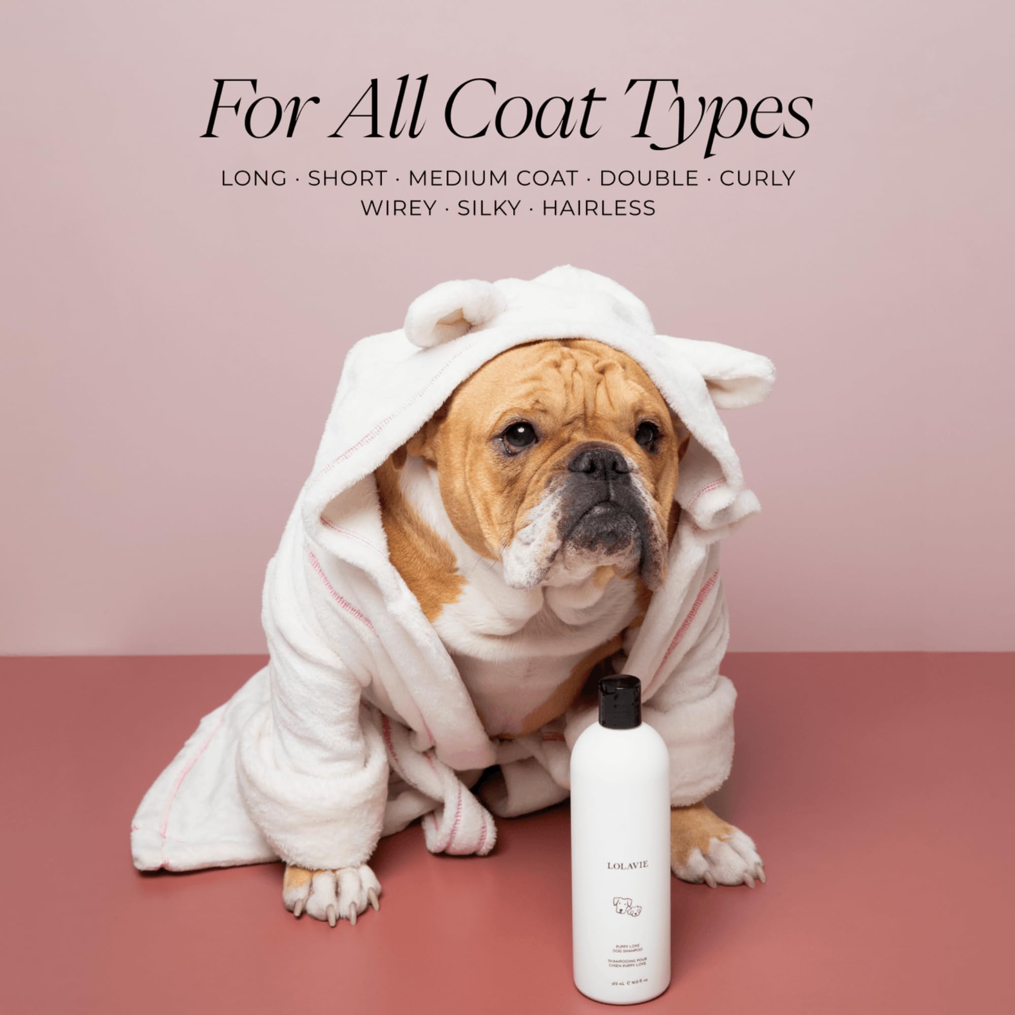 LolaVie Puppy Love shampoo bottle demonstrates pH-balanced formula for sensitive skin