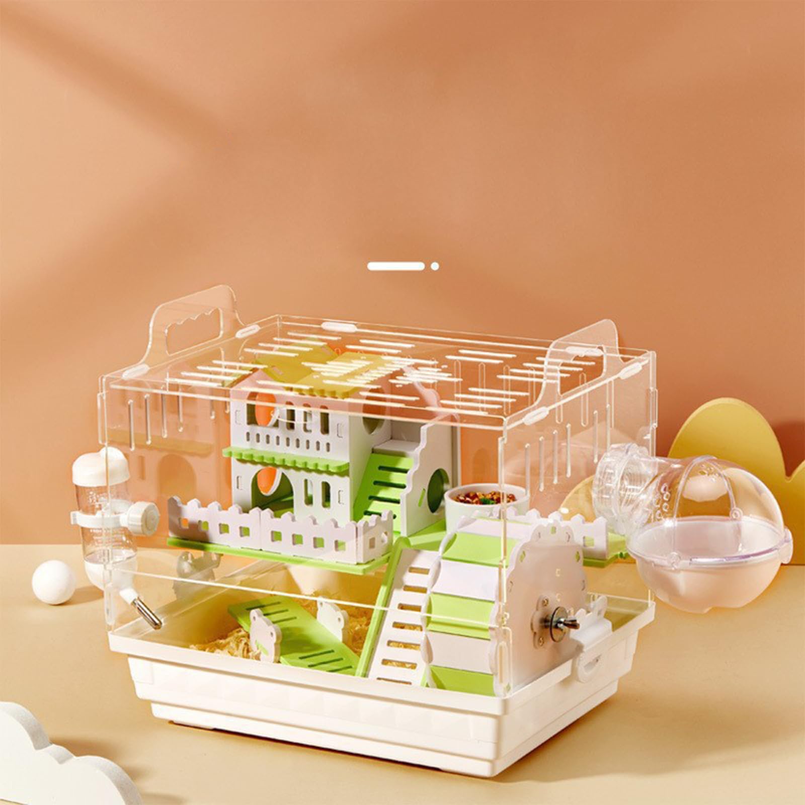 LOLLBIRD large acrylic hamster cage front view enables clear pet monitoring.