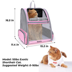 Lollimeow cat backpack carrier side view emphasizes 3-sided ventilation for comfort.