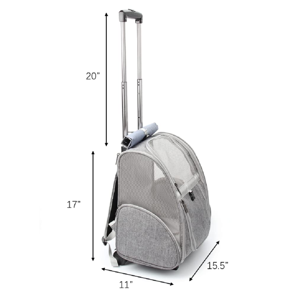 LOLLIMEOW dog backpack with wheels grey for hands-free pet travel