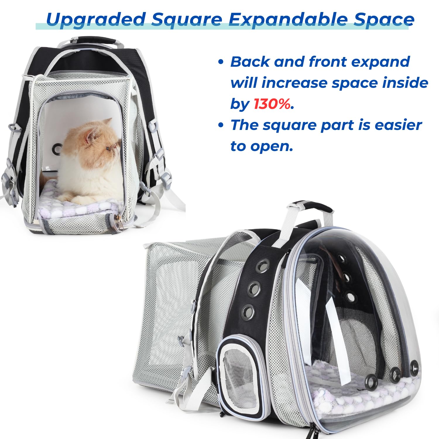 LOLLIMEOW back panel expansion showing dual-side space for pets