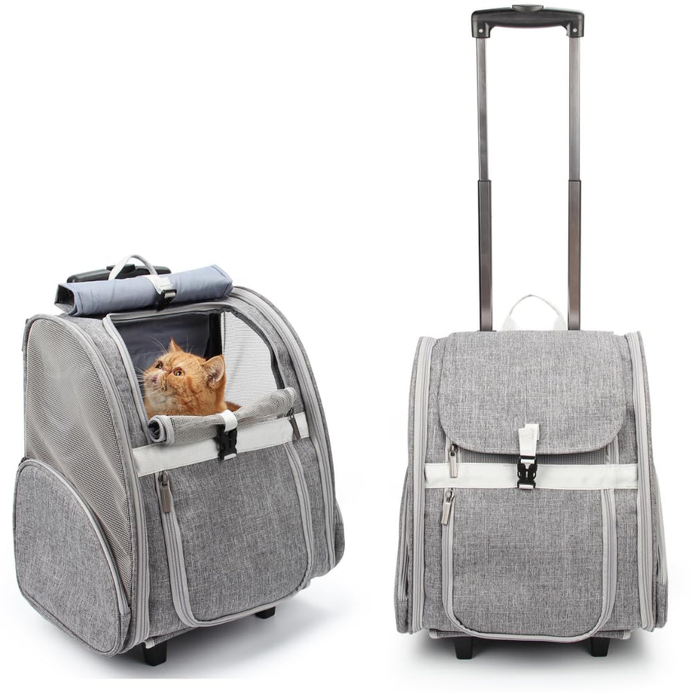 LOLLIMEOW pet rolling carrier grey wheels in action for effortless travel