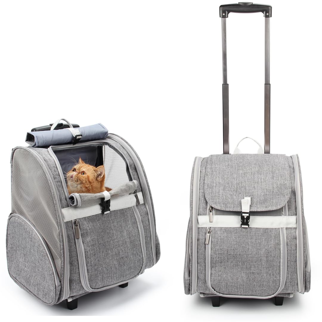 LOLLIMEOW pet rolling carrier grey wheels in action for effortless travel