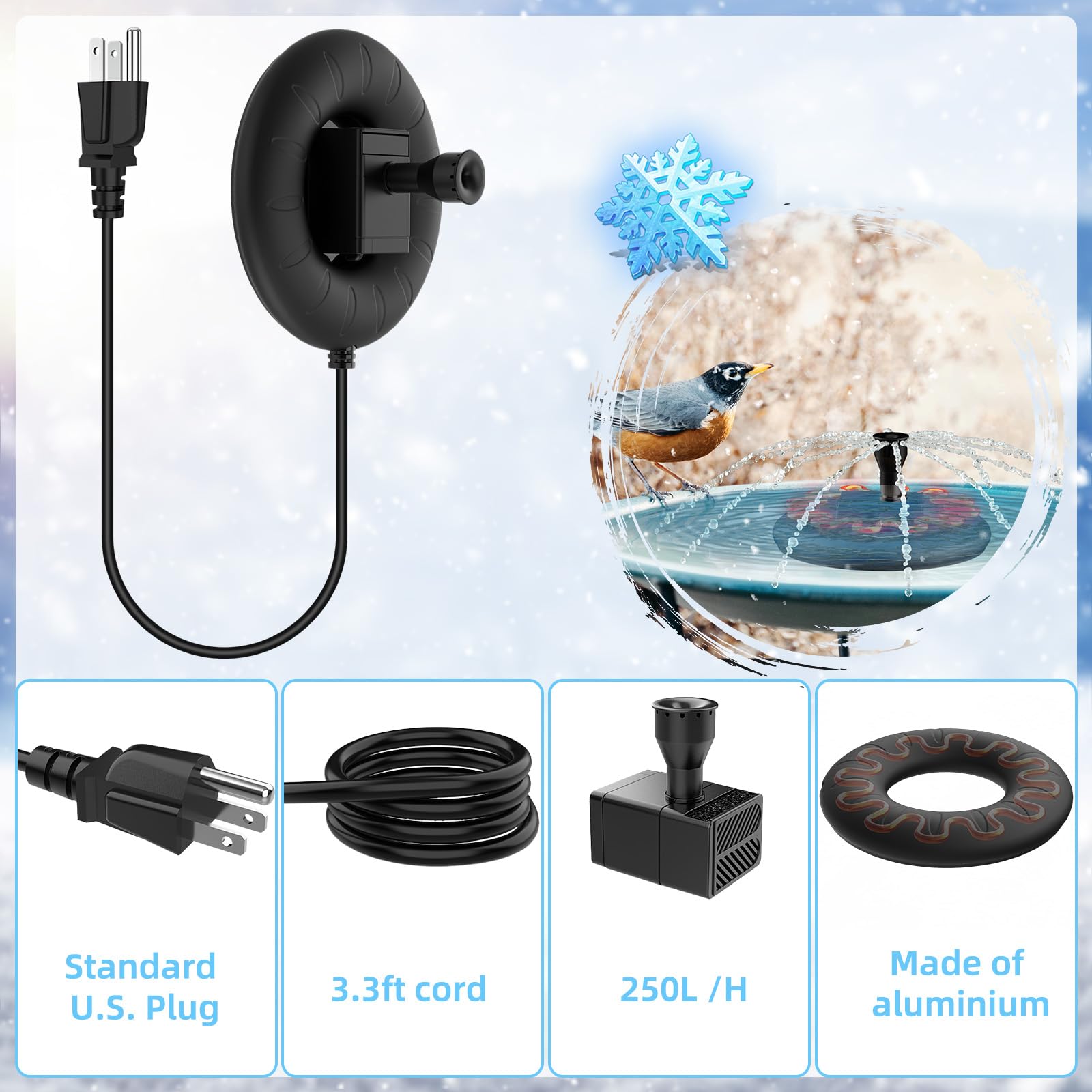 Lollyes black heater casing blends with outdoor décor while warming water