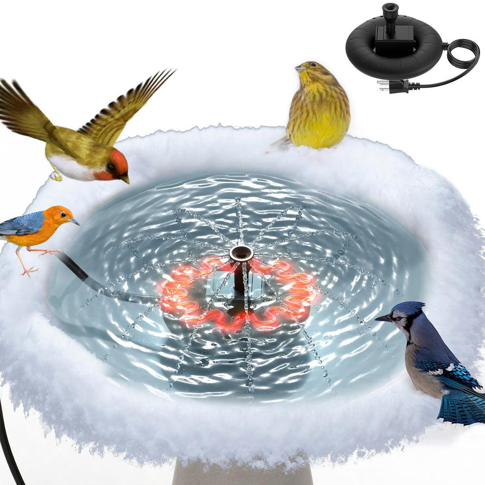 Lollyes bird bath heater in use maintains open water for birds during cold days