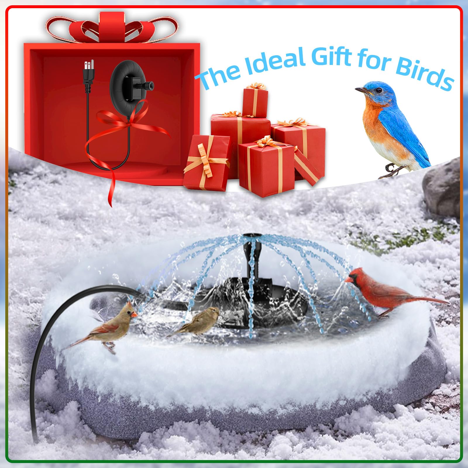 Lollyes water stream from fountain pump attracts birds with moving water
