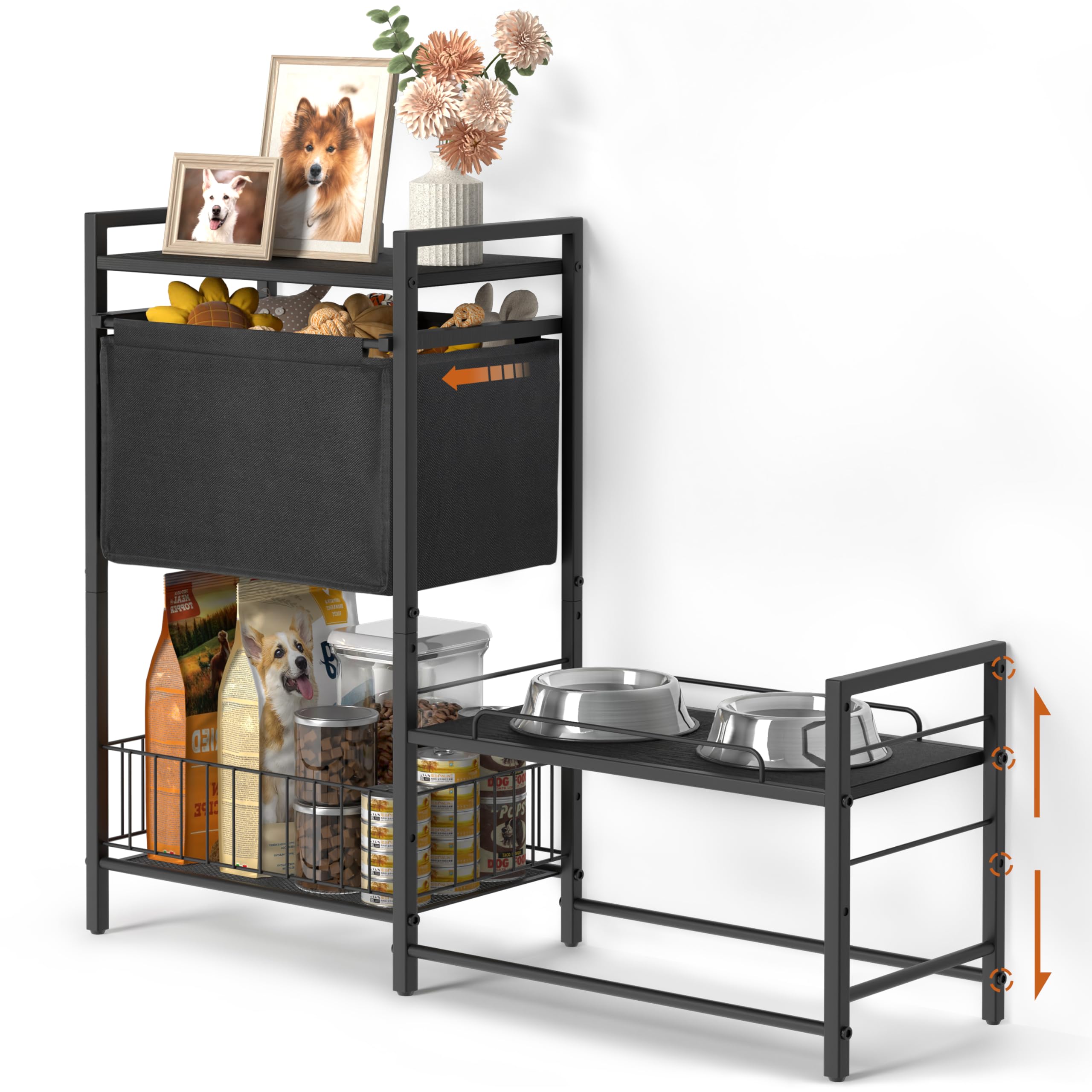 Lomivra elevated dog bowls stand with storage improves feeding comfort and organization.