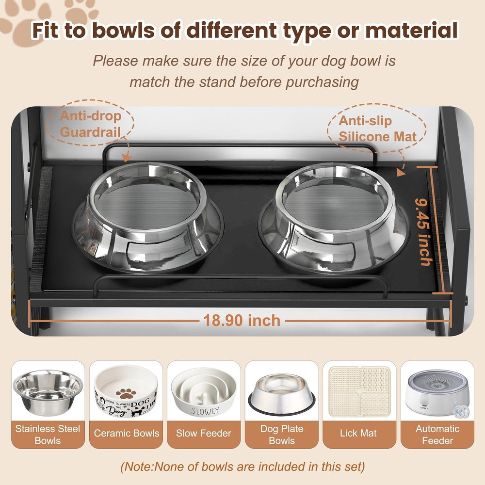 Lomivra raised dog bowl stand with adjustable height for growing dogs.