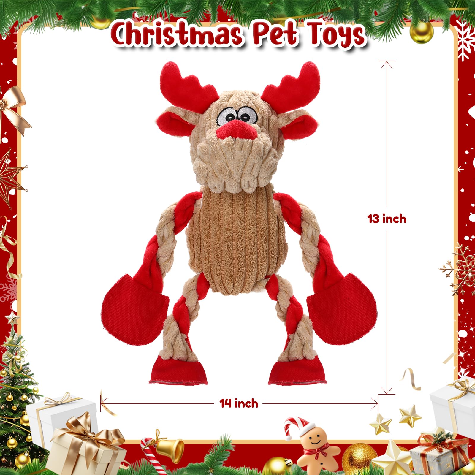 Loncoldy Christmas Reindeer Dog Toy packaged gift view suggests ready to gift holiday present
