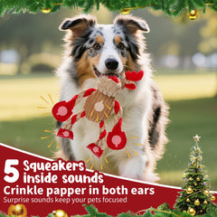 Loncoldy Christmas Reindeer Dog Toy with five squeakers inside promotes interactive play