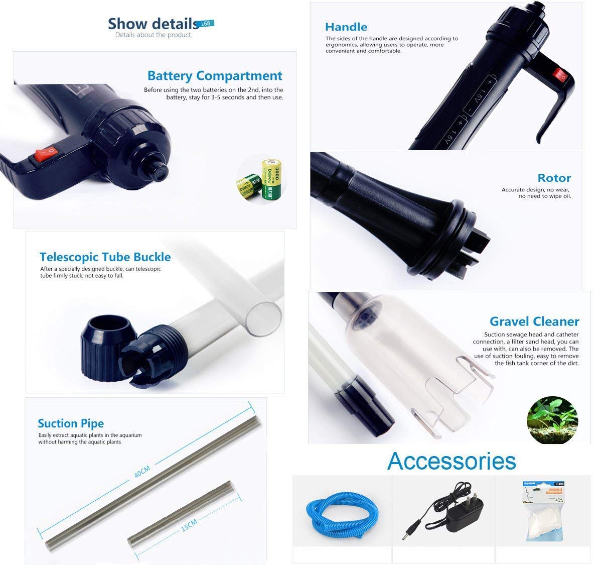 LONDAFISH battery-powered operation without direct power source for convenient tank maintenance