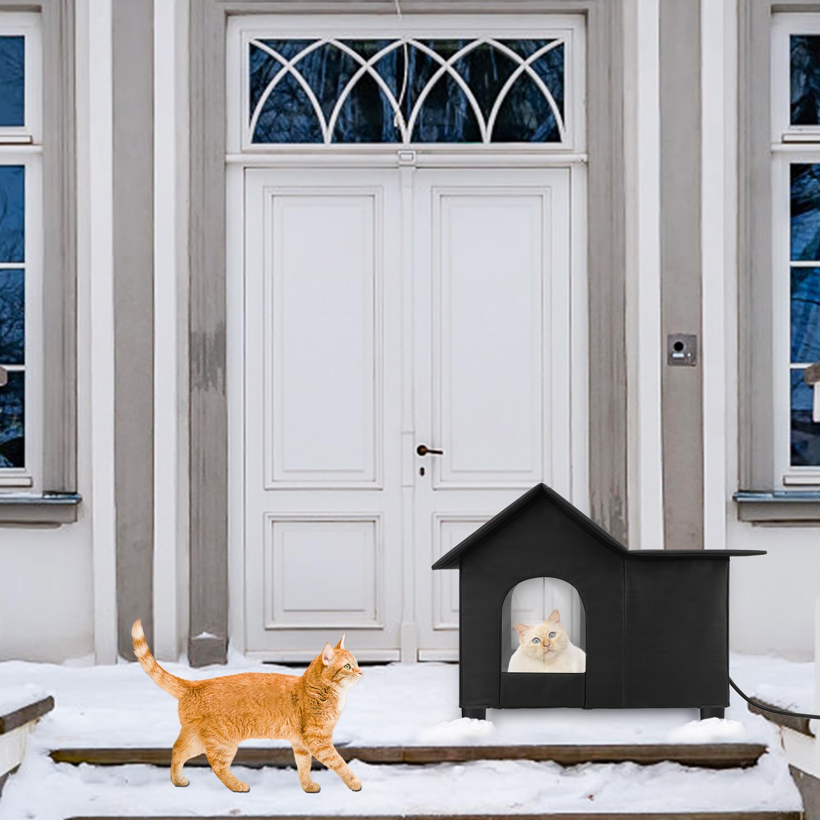 Lonepetu cat house includes regular pad and heating pad for year-round comfort.
