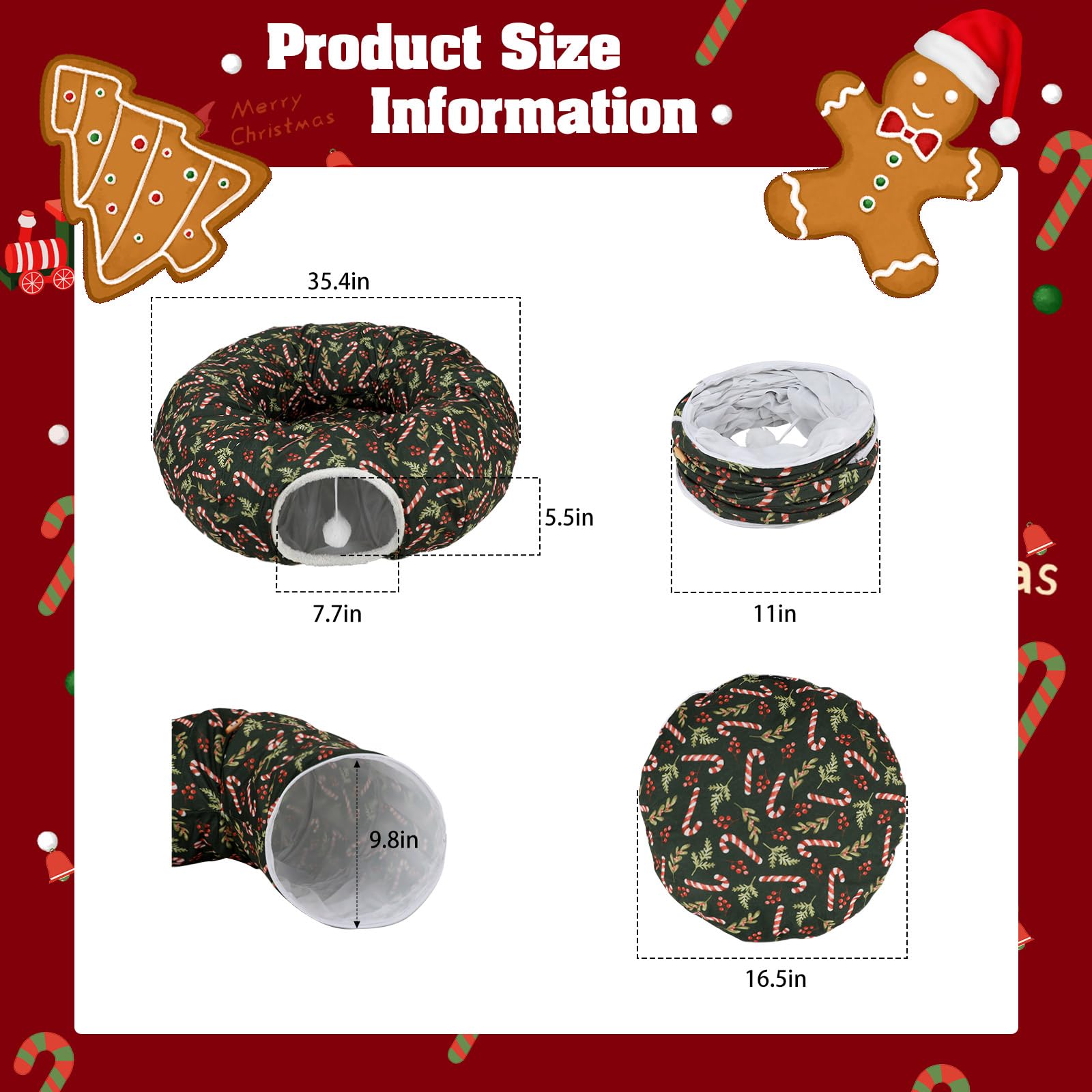 Lonepetu cat tunnel candy cane design adds festive charm and exploration.