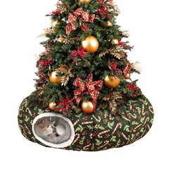 Lonepetu cat tunnel under tree donut in festive green inviting cozy playtime.