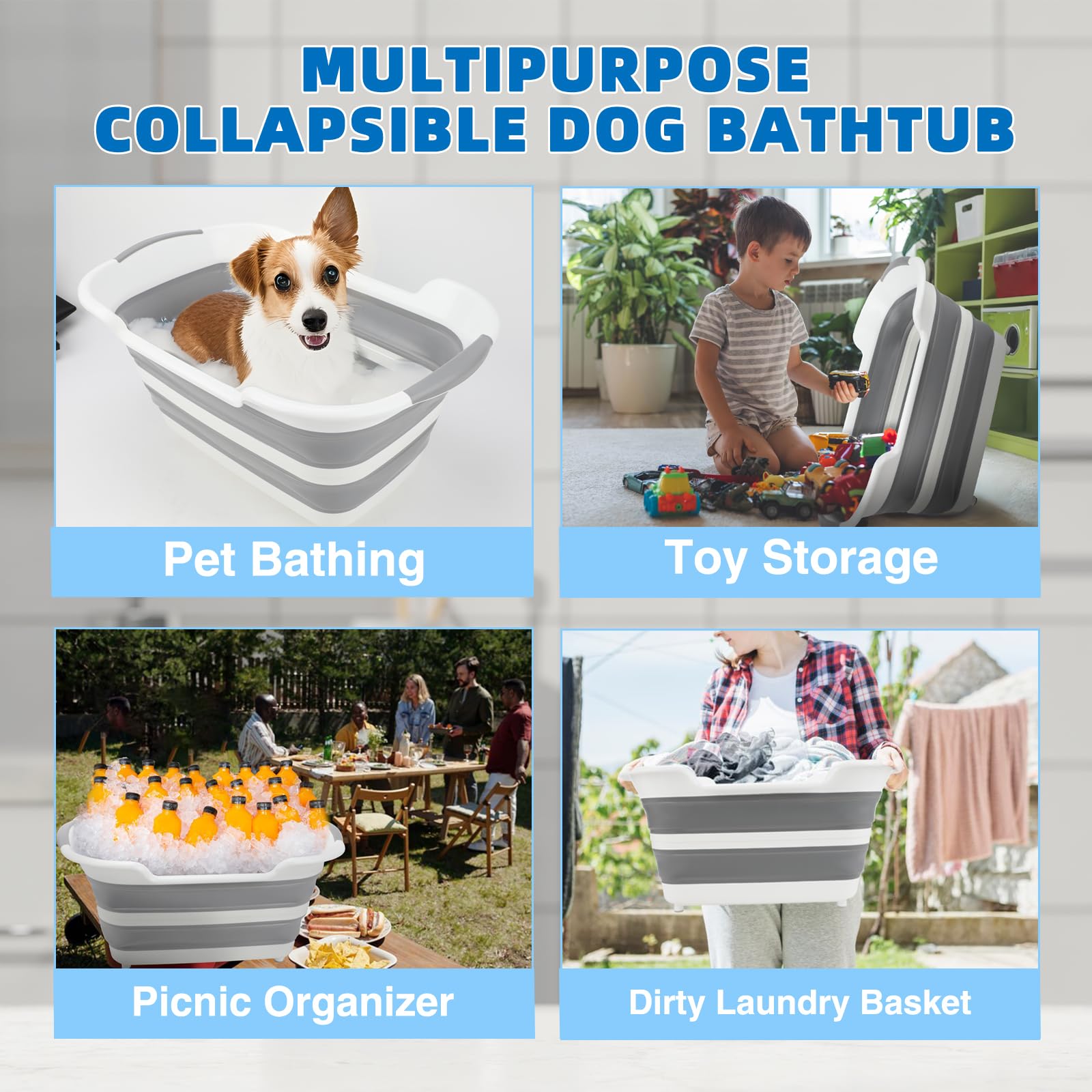 Lonepetu collapsible dog bathtub used as laundry organizer or storage.