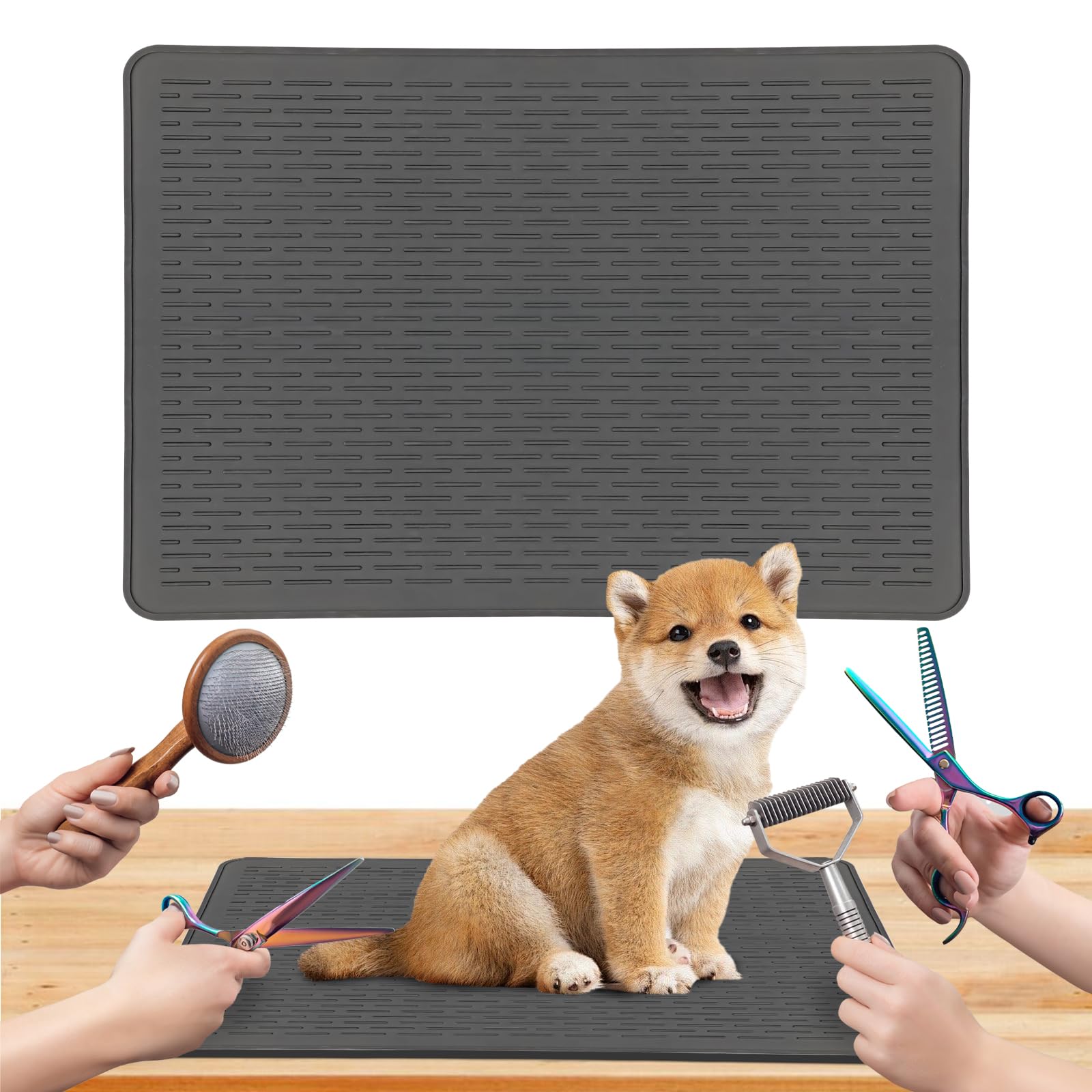 Lonepetu dog grooming mat non-slip keeps pets steady during grooming.