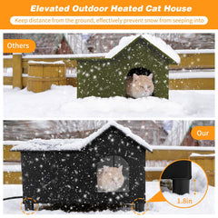 Lonepetu heated cat house dual exits with clear curtains in use.