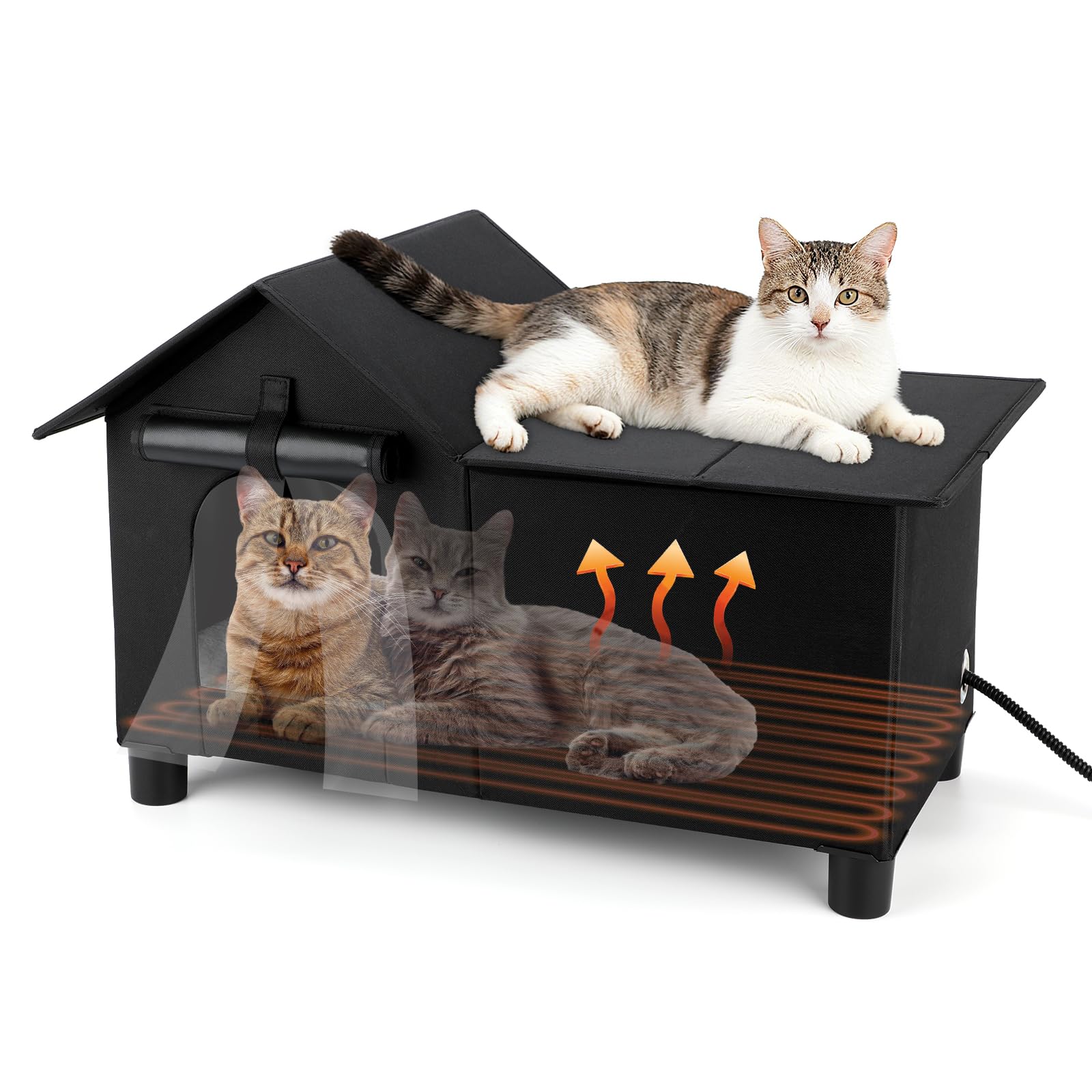 Lonepetu extra large heated cat house exterior front view for winter shelter.