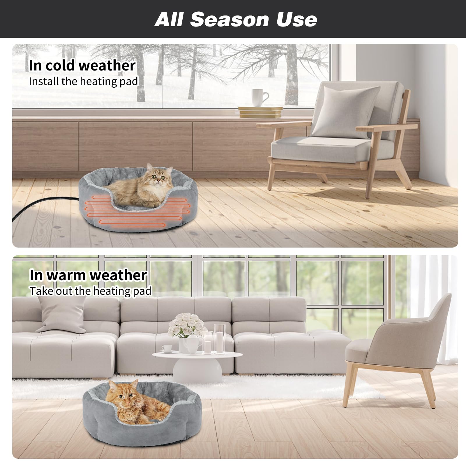 Lonepetu heated cat bed detachable pad for easy cleaning year-round