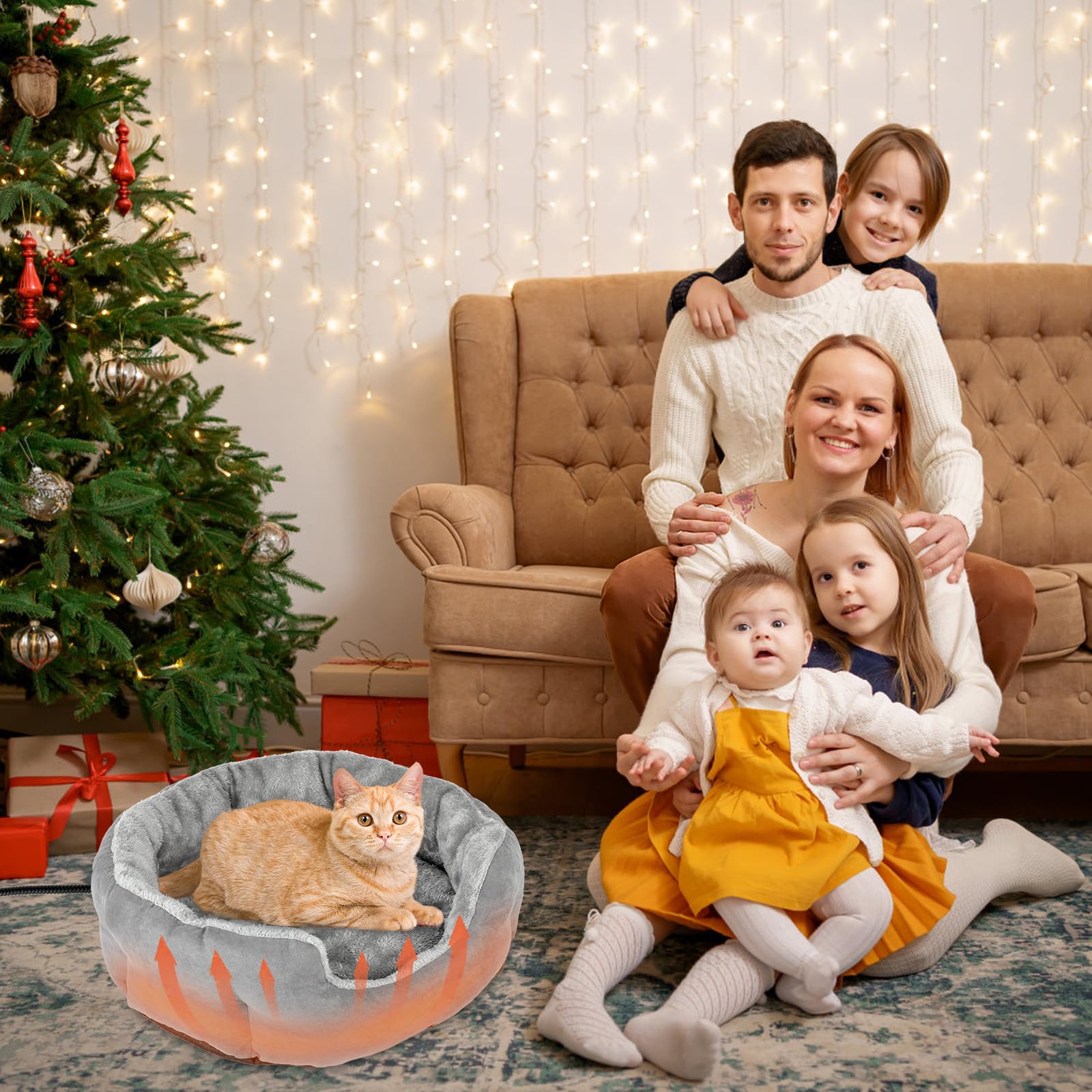 Lonepetu heated cat bed with cat enjoying warm lounging session