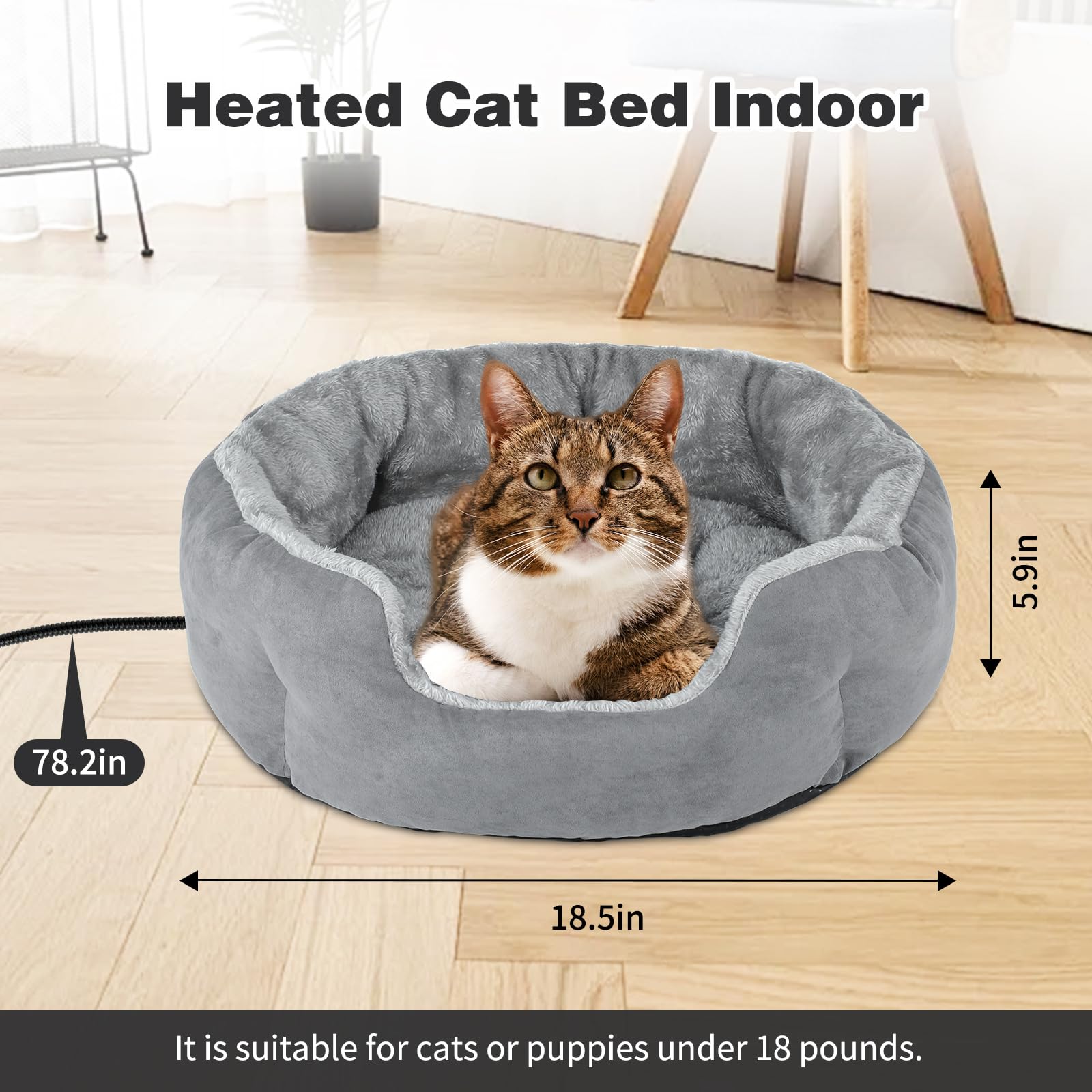 Lonepetu heated cat bed raised edge supports head and neck comfort