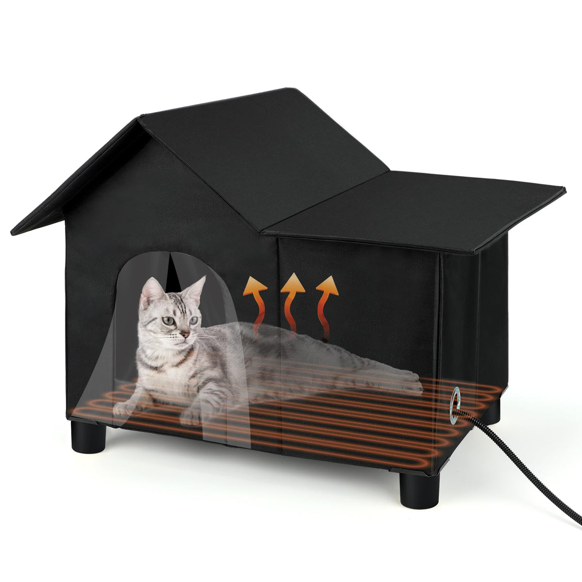 Lonepetu large heated cat house front view highlights outdoor warmth for feral or outdoor cats.
